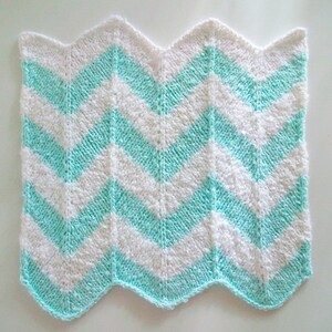 Handmade Mini Blanket, Chevron Striped Blanket, Fluffy Mint Green White Blanket, Gender Neutral, Ready to Ship