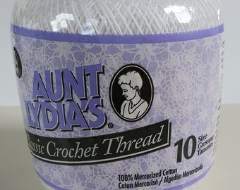 Classic 10, Aunt Lydias, White, Lace Weight White Cotton Crochet Thread, 400yds/365m, Bright White  Natural Fiber Yarn