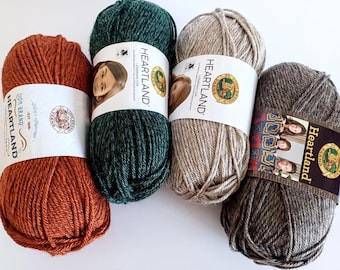 Lion Brand Yarn, Heartland, Medium Worsted Acrylic Yarn Orange Green Taupe Beige