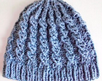 Easy Chunky Texture Hat KNITTING PATTERN, Rustic Twist Knit Hat Pattern, Mock Cabled Hat, Easy Boho Knitted Hat Pattern