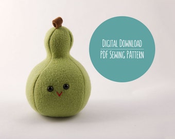 Pear Fruit Plushie Pattern, PDF Sewing Pattern, Pear Fruit Sewing Pattern