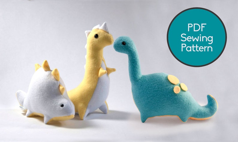 Dinosaur Pattern Bundle, PDF Sewing Pattern, Brontosaurus T-Rex and Stegosaurus Sewing Pattern Set image 1