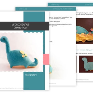 Dinosaur Pattern Bundle, PDF Sewing Pattern, Brontosaurus T-Rex and Stegosaurus Sewing Pattern Set image 5