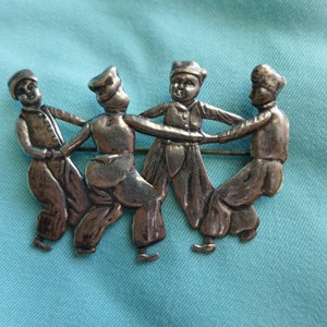 Vintage Sterling Silver Brooch, Dancing Children