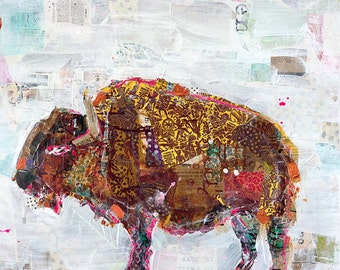 Impresión de Buffalo de medios mixtos en lienzo