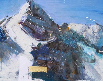 Wilson Peak Telluride, impresión de montaña de medios mixtos sobre lienzo, 16" x 9"