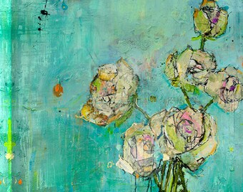 Sensual, dulce impresión de rosa antigua sobre lienzo