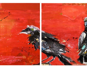 Raven, impresión sobre lienzo de una pintura de medios mixtos Kellie Day