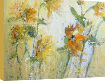 Ondulantes, cálido y veraniego mixta girasol impresión sobre tela