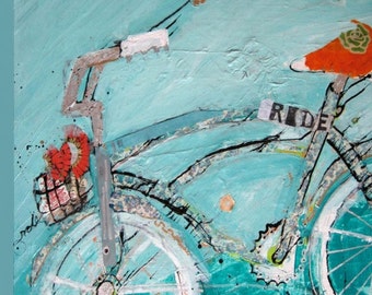 Vibrant & sassy, vintage blue cruiser bicycle print on canvas.