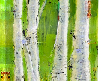 LOVE, dancing green aspen tree print on canvas