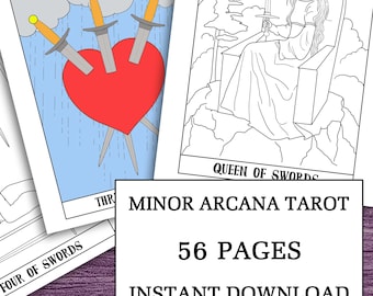 Färben Sie Ihr eigenes Tarot | 56 Minor Arcana Druckbare PDF | Tarot Malbuch | Digitaler Download