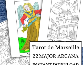 Libro para colorear del Tarot de Marsella: 22 Arcanos Mayores para imprimir (PDF digital)