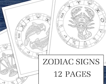 Sternzeichen Bilder zum Ausmalen: 12 druckbare astrologische Zeichnungen zum Ausdrucken (PDF)