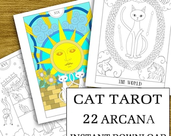 Katzen Tarot Karten: 22 große Arcana Malvorlagen (PDF Download)