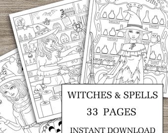 Libro para colorear de brujas de Halloween: 33 páginas imprimibles (descarga en PDF)