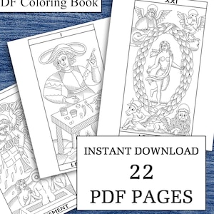Colorea tu propio Tarot de Marsella Libro para colorear de Tarot imprimible 22 Dibujos hechos a mano para imprimir Páginas para colorear de Arcanos Mayores PDF Tarot DIGITAL