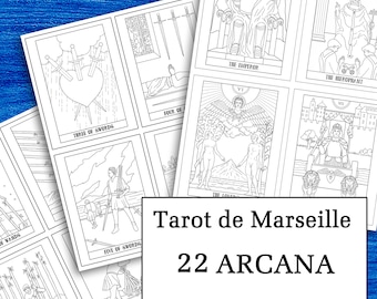 Tarot de Marseille Ausmalkarten: 22 Große Arkana (PDF Download)