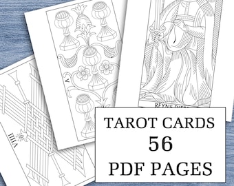 Färben Sie Ihr eigenes Tarot de Marseille: 56 Minor Arcana Karten (PDF herunterladbares Malbuch)