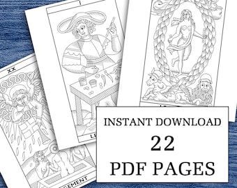 Color your own Tarot De Marseille Printable Tarot Coloring Book 22 Printable Handmade Drawings Major Arcana Coloring Pages PDF DIGITAL Tarot