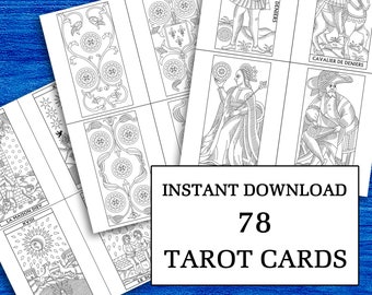 Color your own Tarot de Marseilles Cards | PDF coloring book | coloring pages | Instant Download I Printable Complete Deck 78 card I Oracle