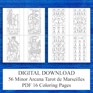Colorea tus propias Cartas del Tarot de Marsella / 56 Arcanos Menores / Libro para colorear PDF / páginas para colorear / Descarga instantánea / Oráculo imprimible