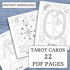 Colorea tus propias Cartas del Tarot / 22 Arcanos Mayores / Libro para colorear PDF / Dibujos para colorear / Descarga instantánea / Dibujos hechos a mano imprimibles I Oráculo