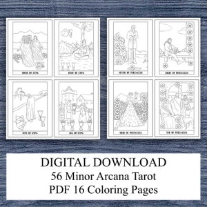 Colorea tus propias Cartas del Tarot / Arcanos Menores / Libro para colorear PDF / páginas para colorear / Descarga Instantánea / Dibujos Imprimibles I Oráculo Arcanos Menores
