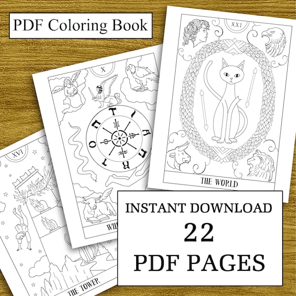 Color your own Cat Tarot Cards | 22 Major Arcana Tarot | PDF Coloring Book | Coloring Pages | Instant Download |Printable Handmade Drawings