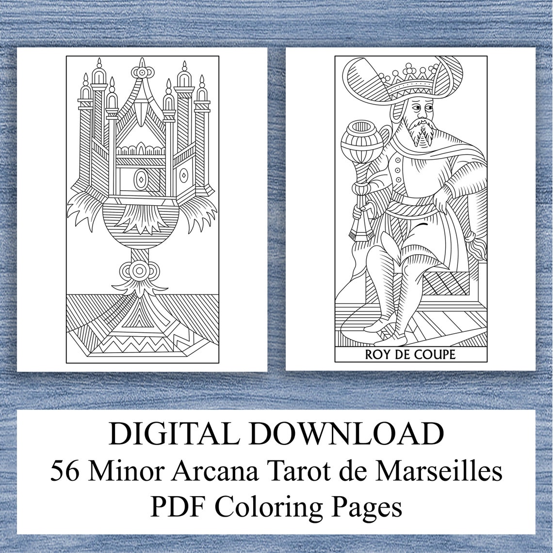 Color Your Own Tarot De Marseilles Printable Tarot Coloring Book 56 Printable Handmade Drawings ...