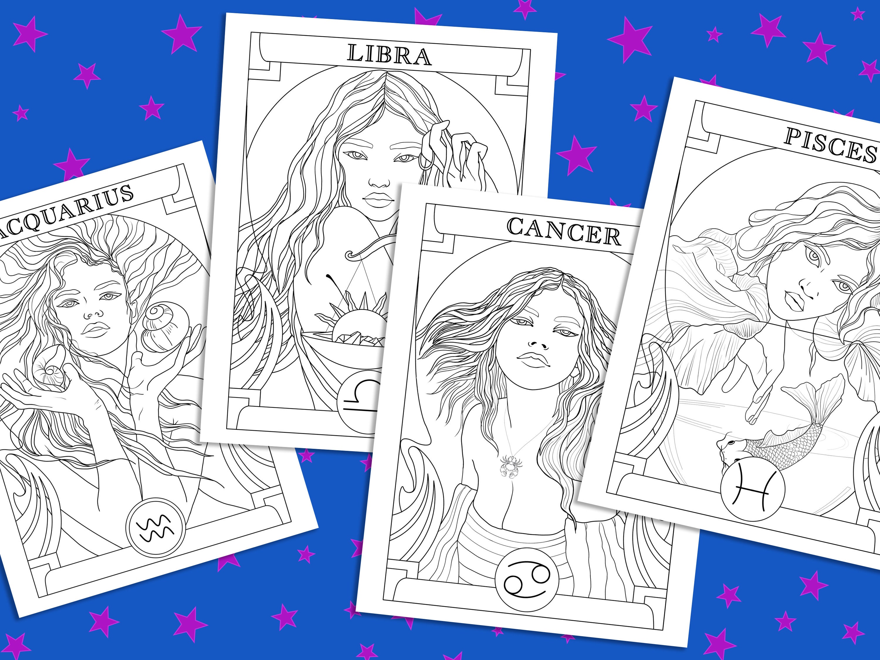 Color Your Own Zodiac Signs 12 Printable Handmade Drawings Coloring ...