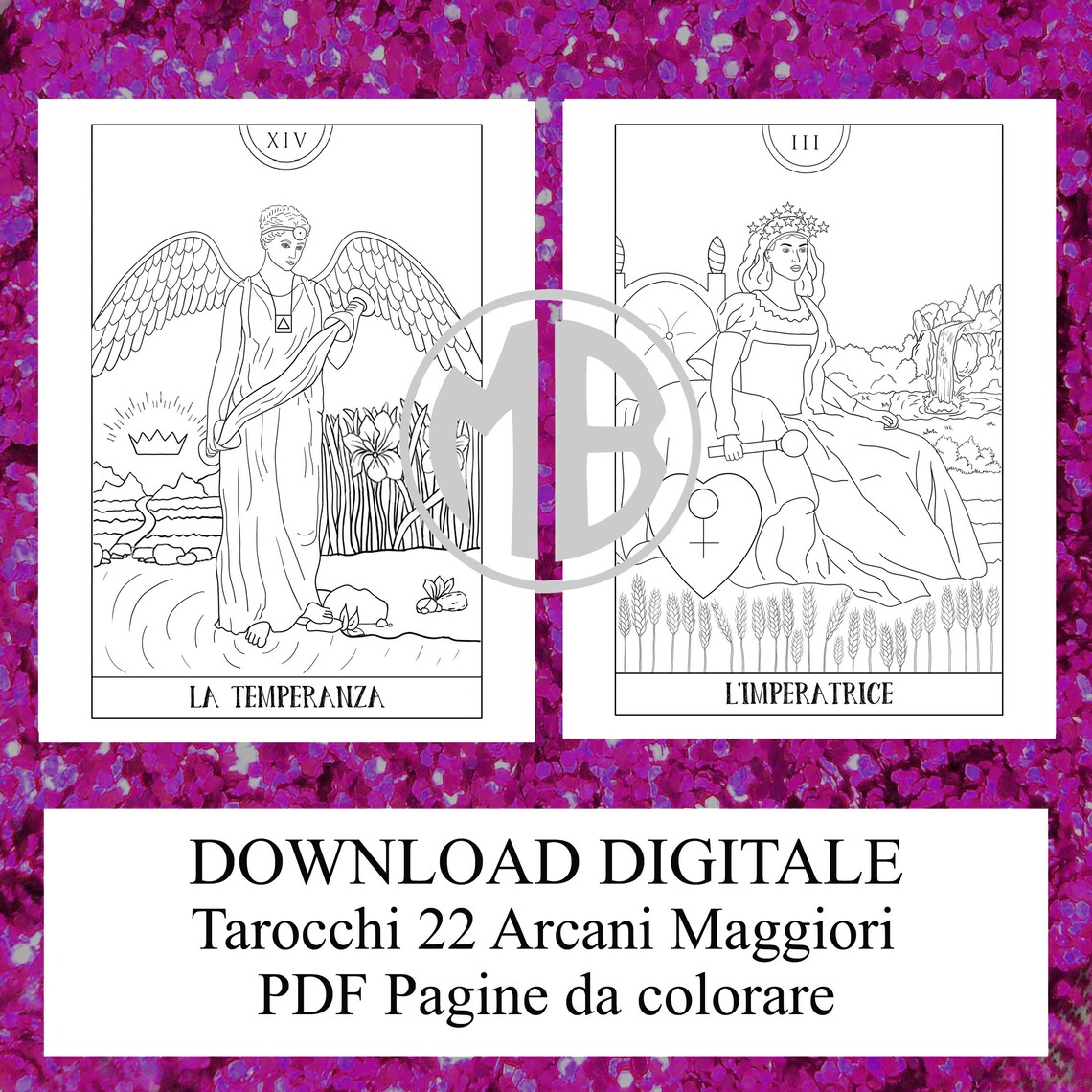 Download PDF DIGITAL Tarot coloring book 22 printable handmade drawings | Etsy