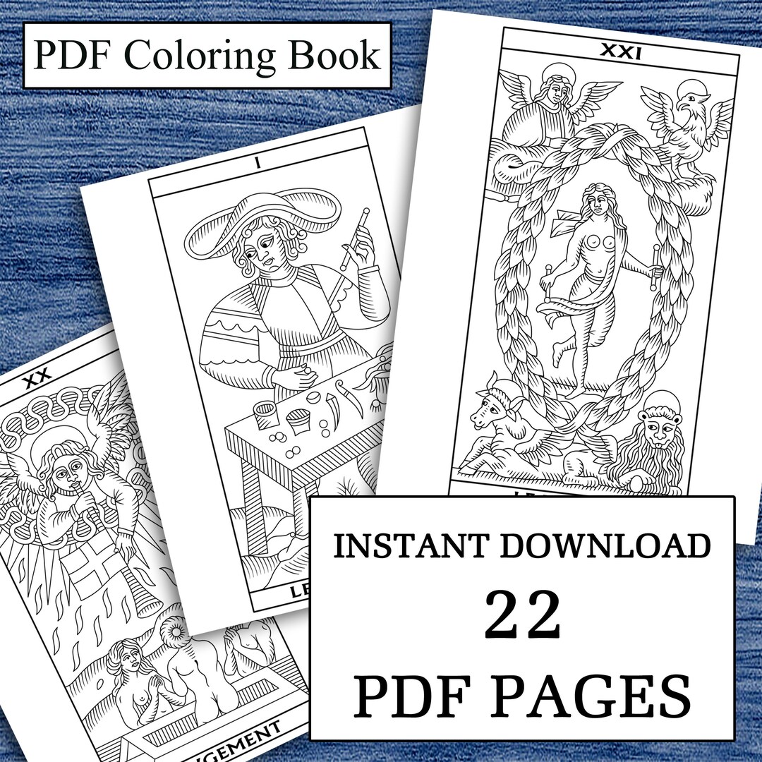 Color Your Own Tarot De Marseille Printable Tarot Coloring Book 22 Printable Handmade Drawings ...