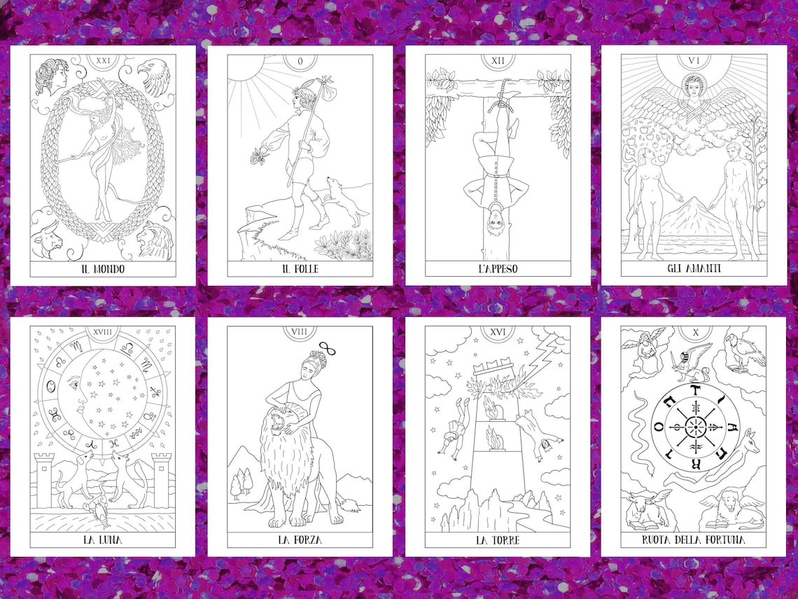 Download PDF DIGITAL Tarot coloring book 22 printable handmade drawings | Etsy