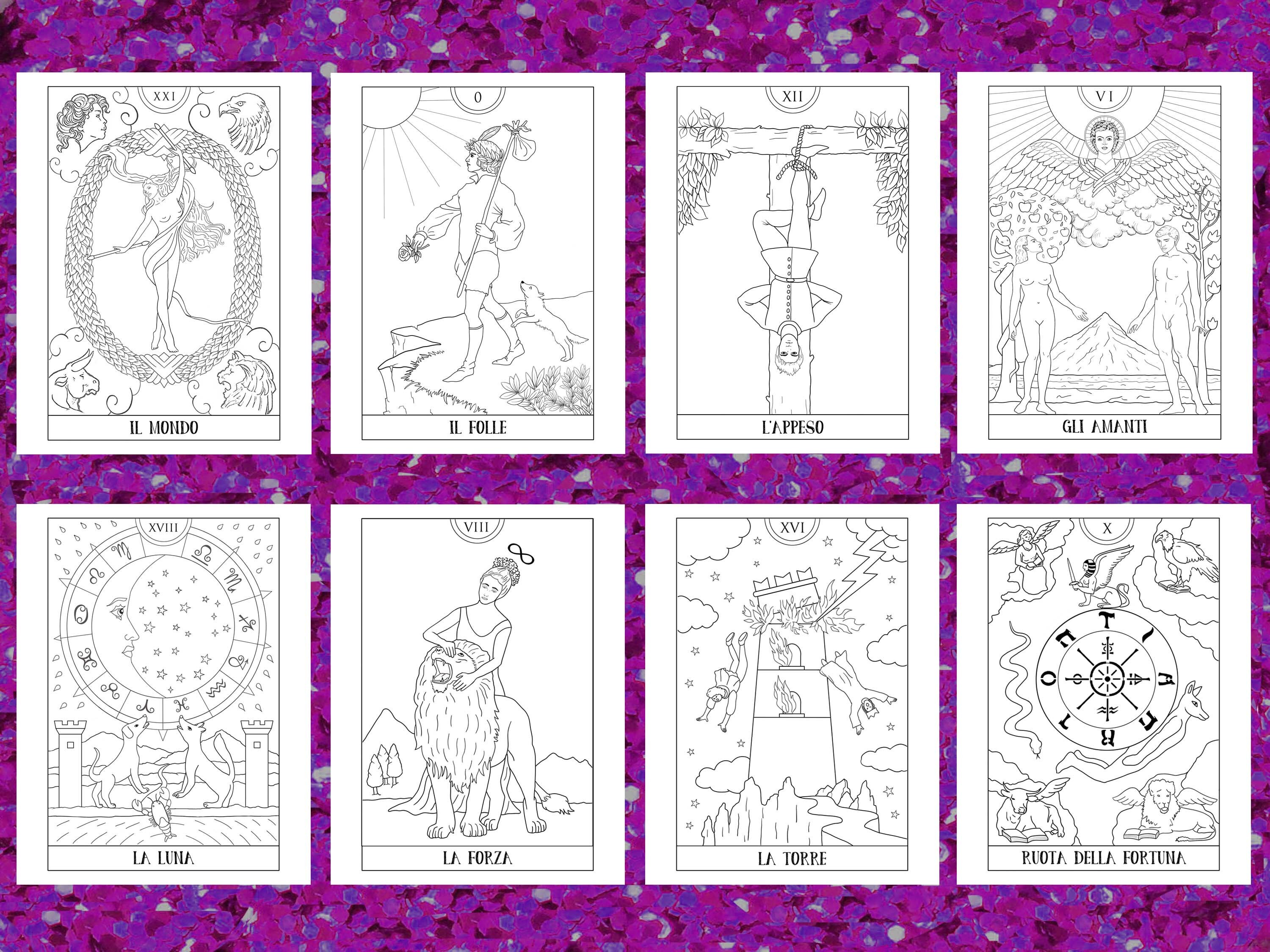 Download PDF DIGITAL Tarot coloring book 22 printable handmade drawings | Etsy