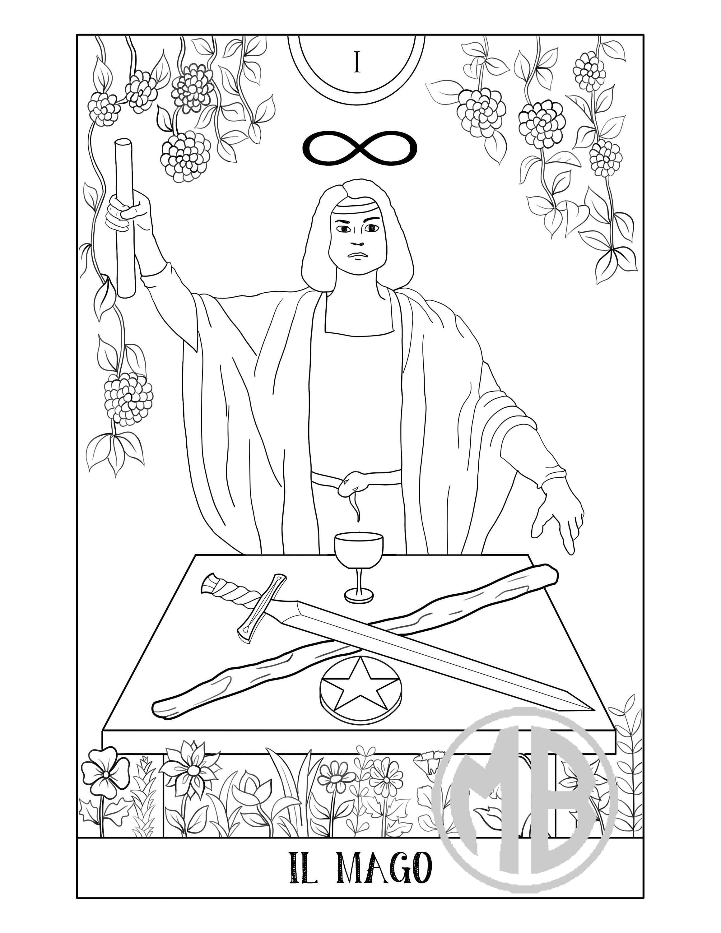 Download PDF DIGITAL Tarot coloring book 22 printable handmade drawings | Etsy