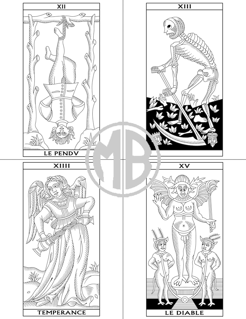 Color Your Own Tarot De Marseilles Cards | PDF Coloring Book | Coloring ...