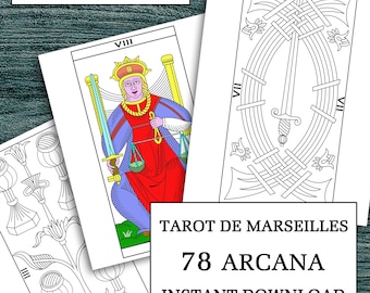Tarot de Marseille Malbuch: 78 Druckkarten (Digitaler Download)