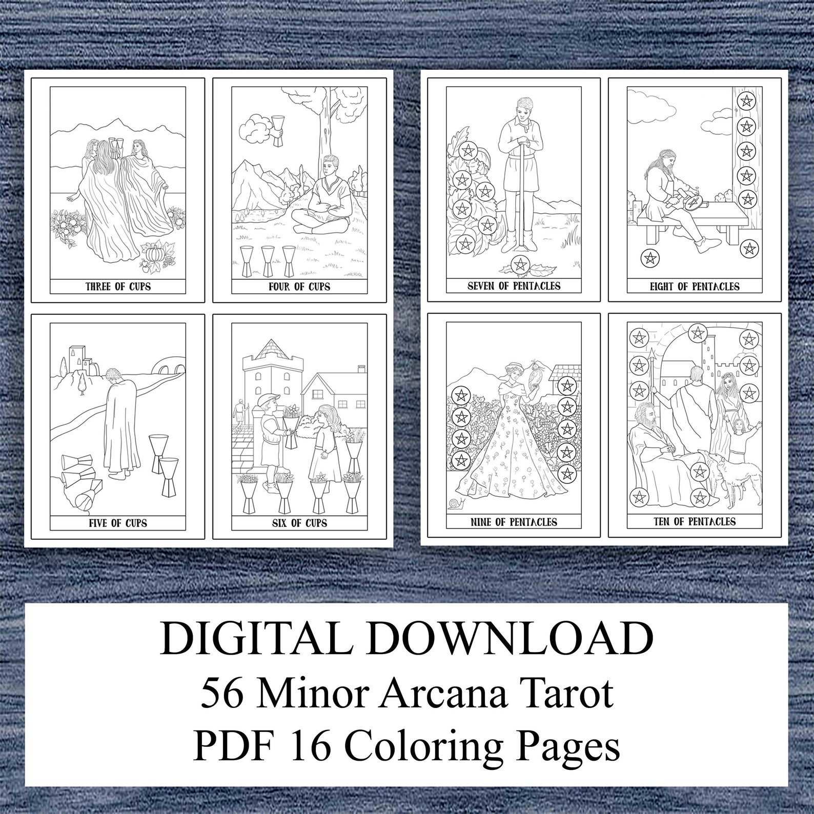 Color Your Own Tarot Cards Minor Arcana PDF Coloring Book Coloring