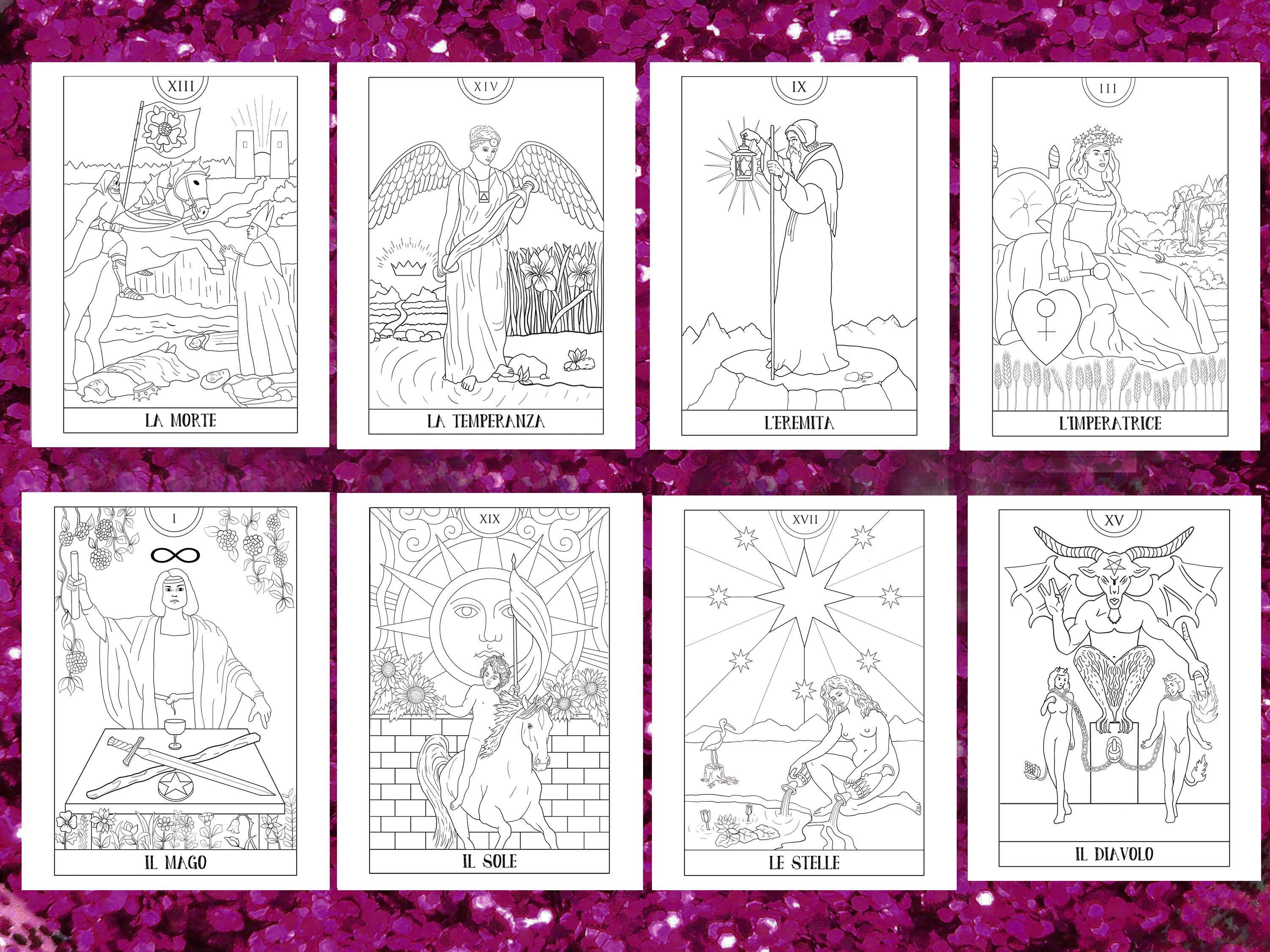 Download PDF DIGITAL Tarot coloring book 22 printable handmade drawings | Etsy