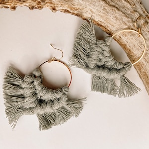 Green macrame hoop earrings, Christmas gift for her, hoop earrings, macrame hoops, boho jewelry, gift for her, stocking stuffer for her