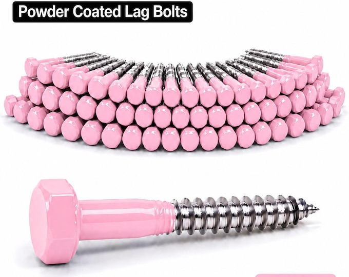 Pastel RAL Color Lag Screws, Custom Powder Coated DIN 571 Hex Head Bolts, Matching Hardware, 50 Pack