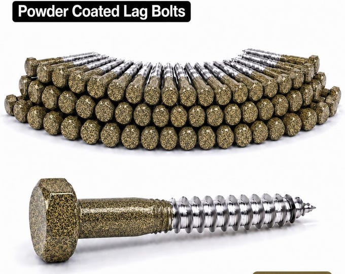 Antique Color Lag Screws, Custom Powder Coated DIN 571 Hex Head Bolts, Rustic Matching Hardware, 50 Pack