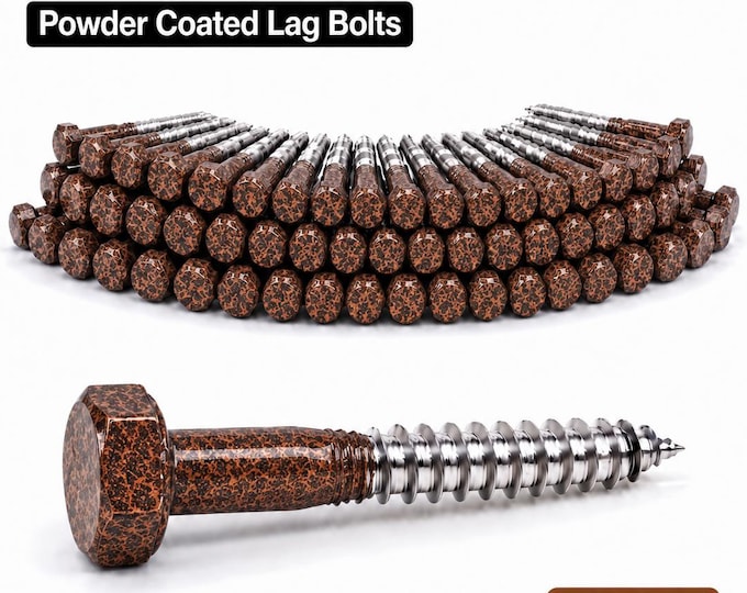 Antique Color Hex Head Lag Screws, Powder Coated DIN 571 Bolts, Matching Mounting Hardware, 50 Pack