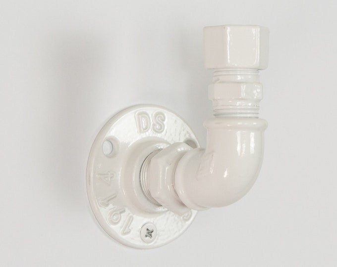 Steampunk Hanger | White Gloss Hook | Rustic Pipe Hook | Steel Hook | Farmhouse Pipe Hook
