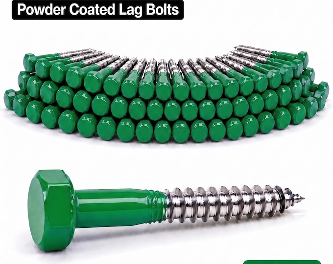 Color-Matched Hex Head Lag Screws, Custom RAL Powder Coated DIN 571 Lag Bolts, Matching Hardware, 50 Pack