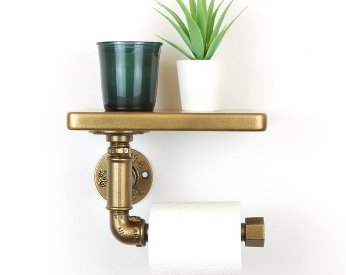 Toilet Paper Roll Holder With Shelf, Bathroom Organizer for Extra Storage, Practical Home Decor Gift, Color Pictured - Aged Brass