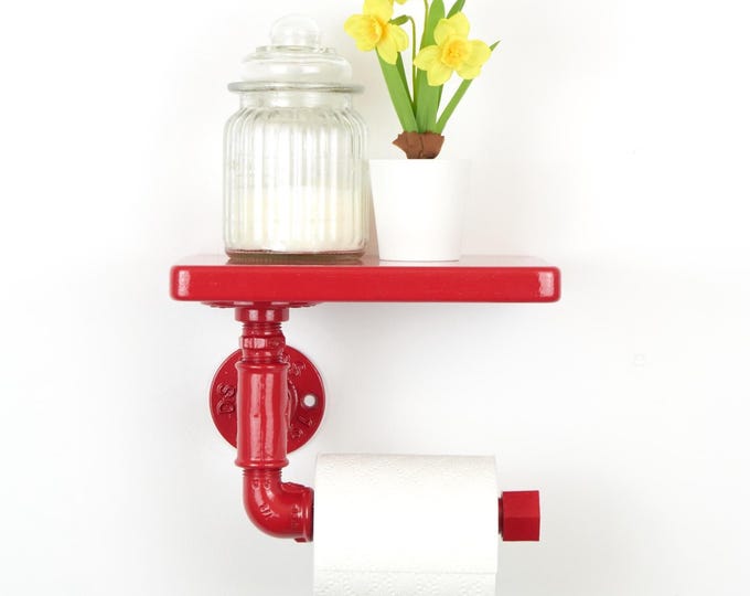 Vibrant Toilet Paper Roll Holder with Shelf, Modern Design Perfect for Practical Bathroom Decor, Color Pictured - Red Gloss
