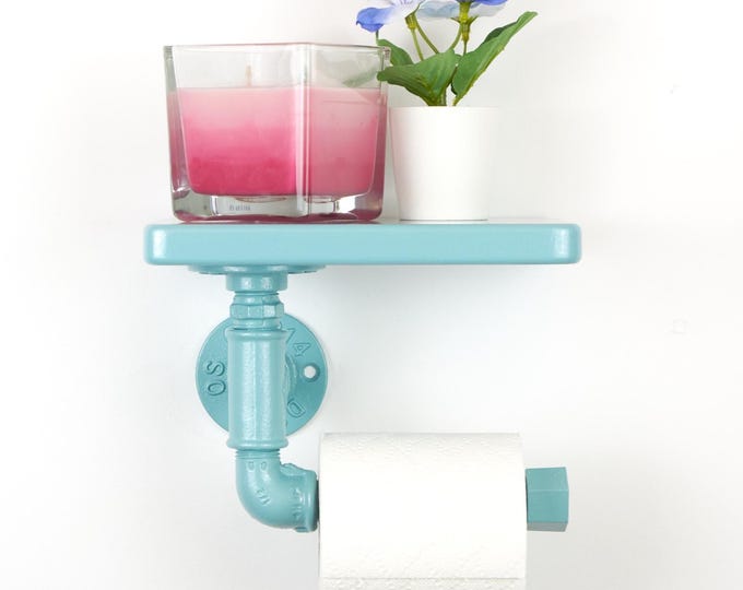 Toilet Paper Roll Holder with Shelf, Pastel Modern Design, Ideal for Bathroom Organization, Color Pictured - Pearl Pastel Blue