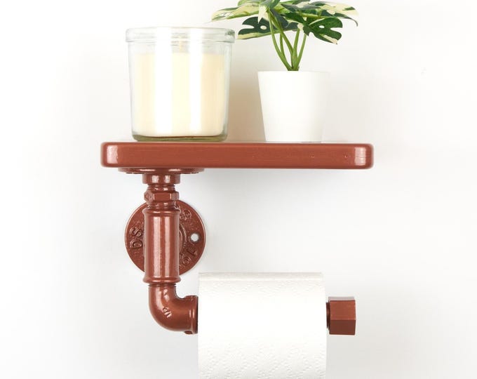 Toilet Paper Roll Holder with Shelf, Stylish and Functional Space Saver for Small Bathrooms, Color Pictured - Copper